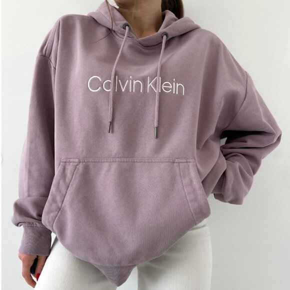 Calvin Klein Logo Terry Relaxed Hoodie Grey Lavender Med NWT - Picture 2 of 7